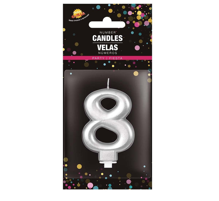 Candela d'argento 8 anni metallizzata 8 cm