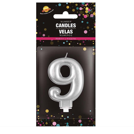 Candela d'argento 9 anni metallizzata 8 cm