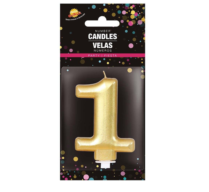 Candela d'oro 1 anno metallizzata da 8 cm