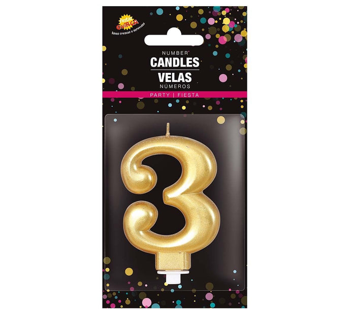 Candela oro 3 anni metallizzata 8 cm