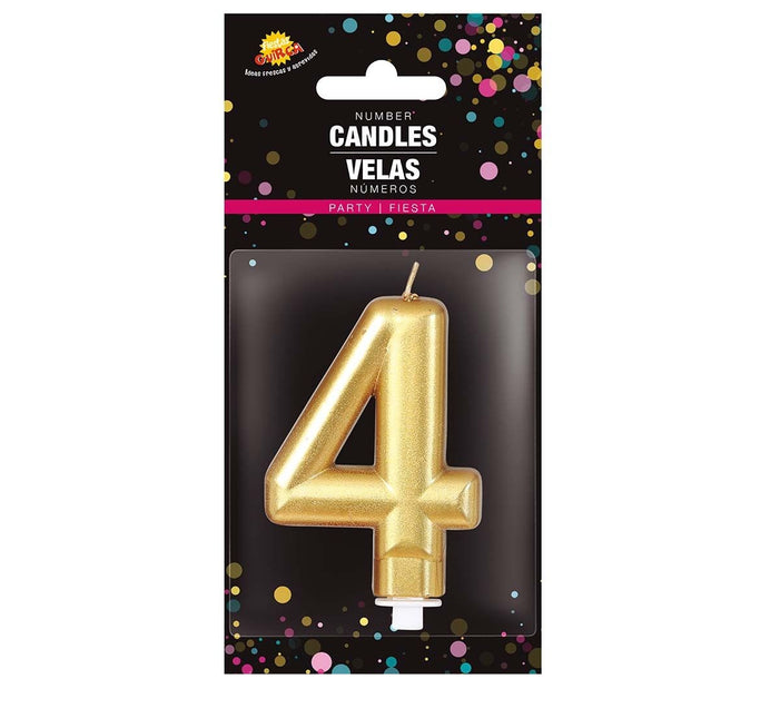 Candela oro 4 anni metallizzata 8 cm