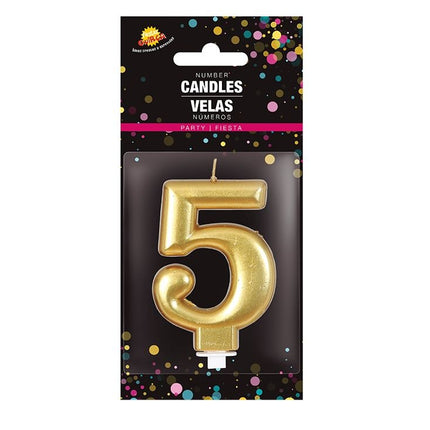 Candela oro 5 anni metallizzata 8 cm