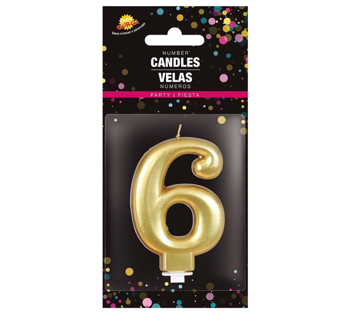 Candela oro 6 anni metallizzata 8 cm