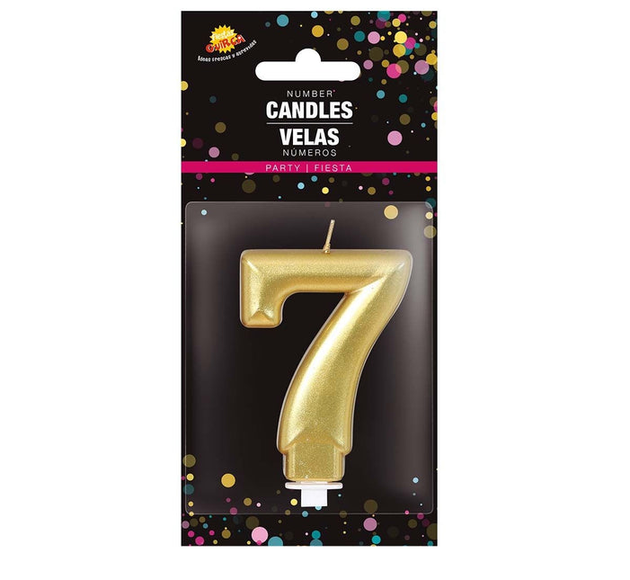 Candela oro 7 anni metallizzata 8 cm