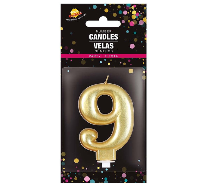 Candela oro 9 anni metallizzata 8 cm