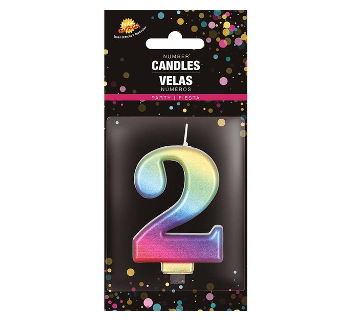 Candela arcobaleno 2 anni metallizzata 8 cm