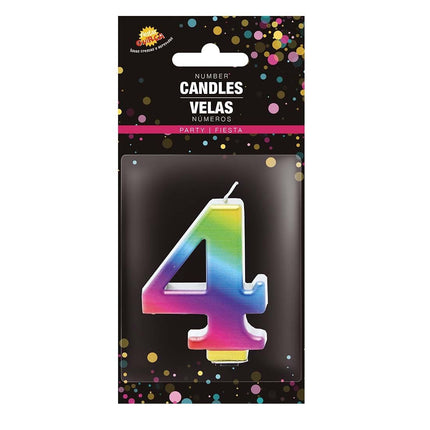 Candela arcobaleno 4 anni metallizzata 8 cm