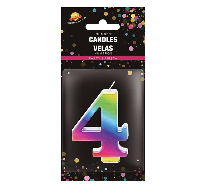 Candela arcobaleno 4 anni metallizzata 8 cm