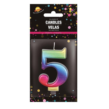 Candela arcobaleno 5 anni metallizzata 8 cm