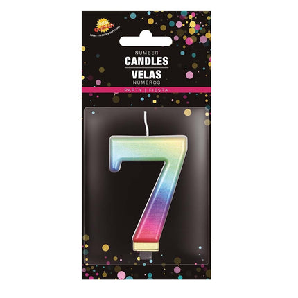 Candela arcobaleno 7 anni metallizzata 8 cm