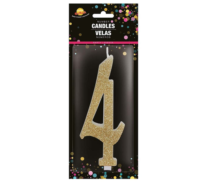 Candela Dorata 4 Anni Glitter 12,5 cm