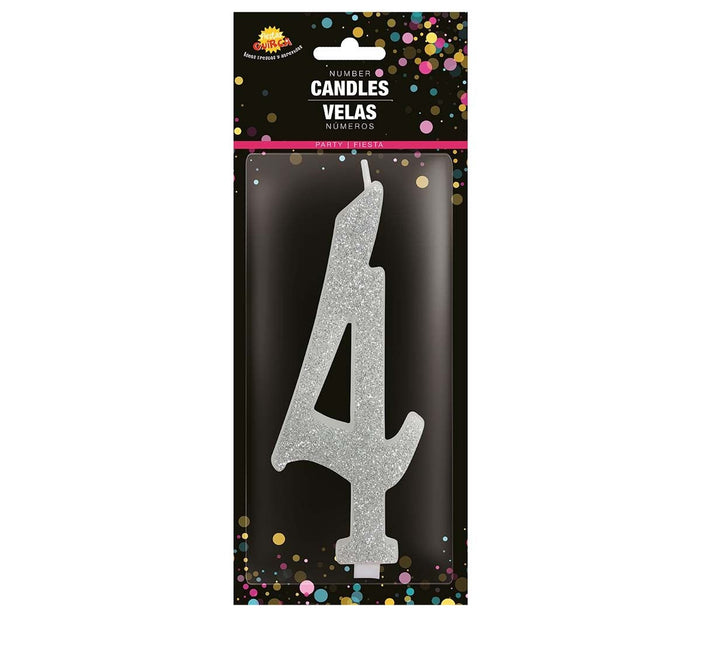 Candela Argento 4 Anni Glitter 12,5 cm