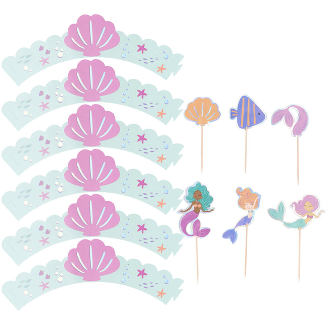 Set di decorazioni per cupcake - Magia delle sirene - 6 set