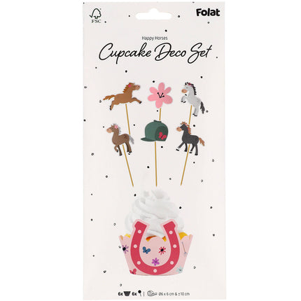 Set di decorazioni per cupcake - Cavalli felici - 6 pezzi