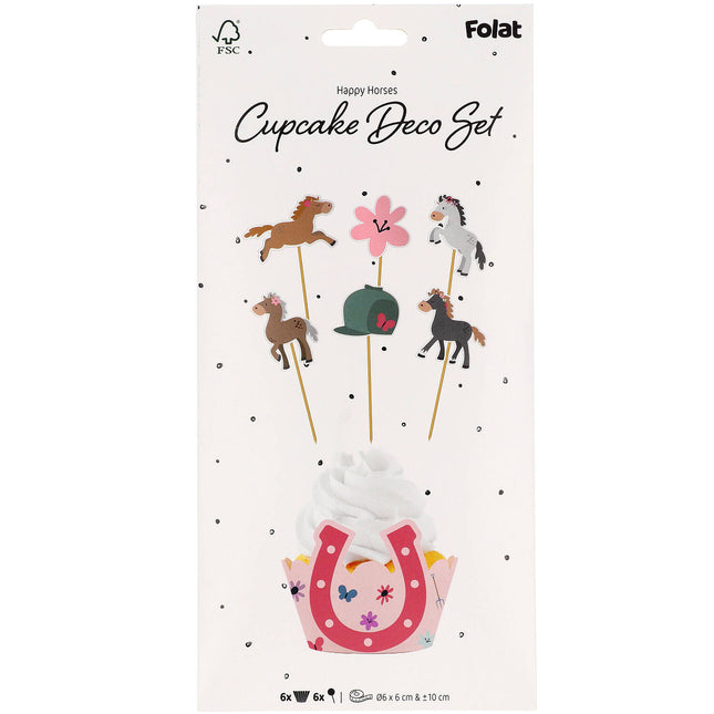 Set di decorazioni per cupcake - Cavalli felici - 6 pezzi