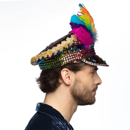 Cappello Arcobaleno Piume e Diamanti