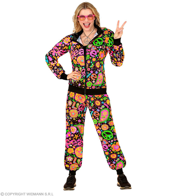 Tuta da ginnastica Hippie Neon Peace & Love Costume