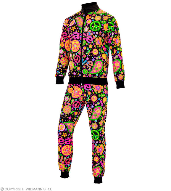 Tuta da ginnastica Hippie Neon Peace & Love Costume