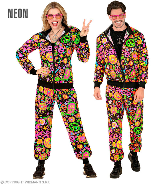 Tuta da ginnastica Hippie Neon Peace & Love Costume