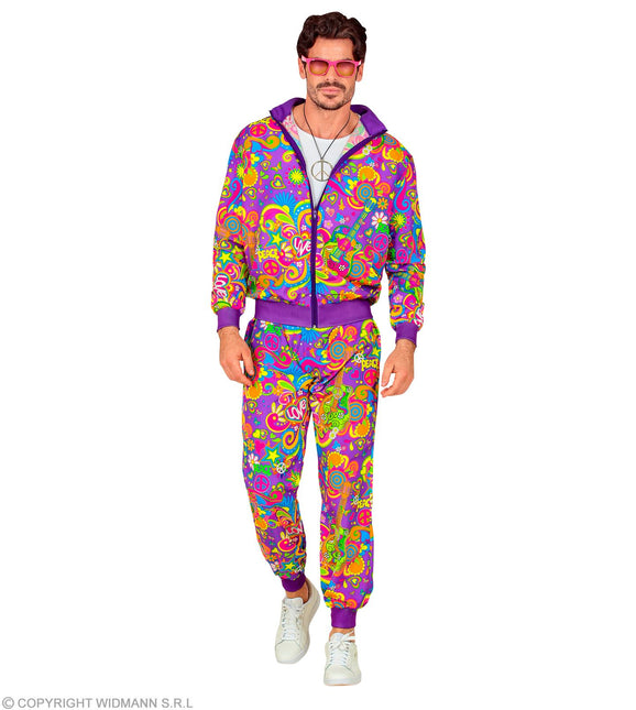 Tuta da ginnastica Hippie Neon Flower Power Costume