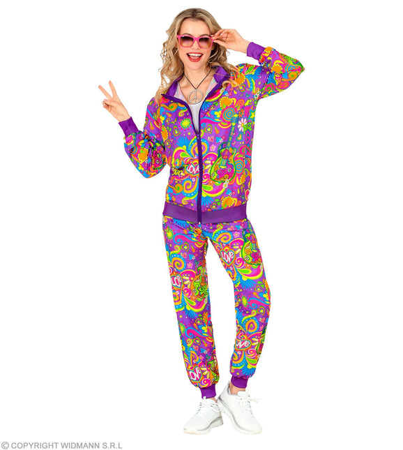 Tuta da ginnastica Hippie Neon Flower Power Costume