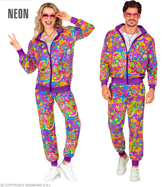 Tuta da ginnastica Hippie Neon Flower Power Costume