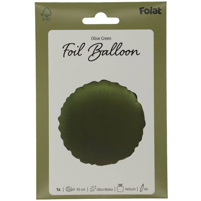 Palloncino a elio rotondo verde oliva opaco 45 cm vuoto