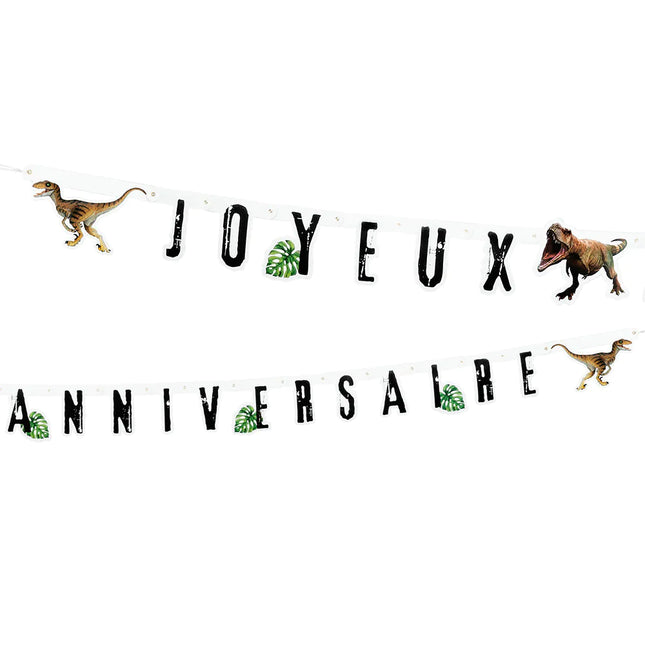 Ghirlanda di lettere di dinosauri Joyeux Anniversaire 2,5 m