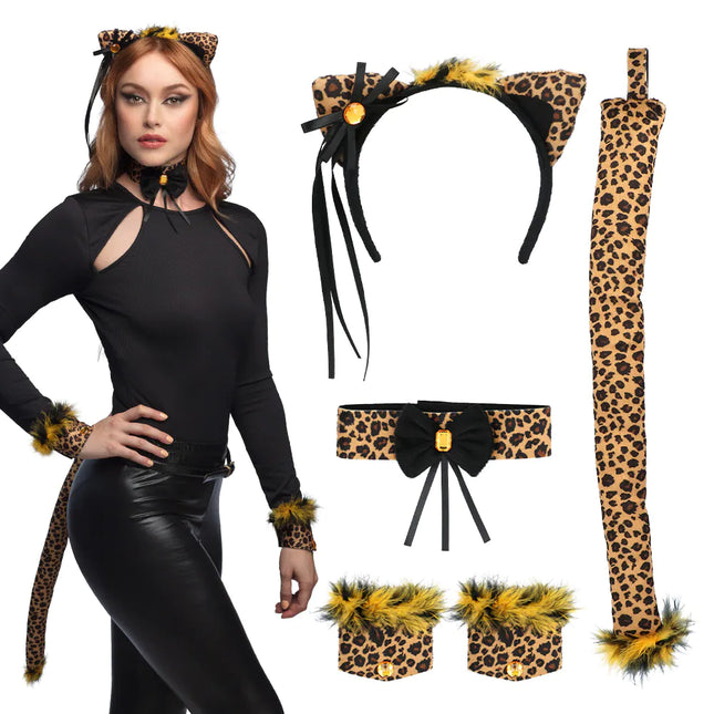 Set di accessori leopardati marrone 4 pezzi