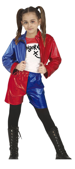 Harley Quinn Costume Halloween Ragazza Rosso Blu