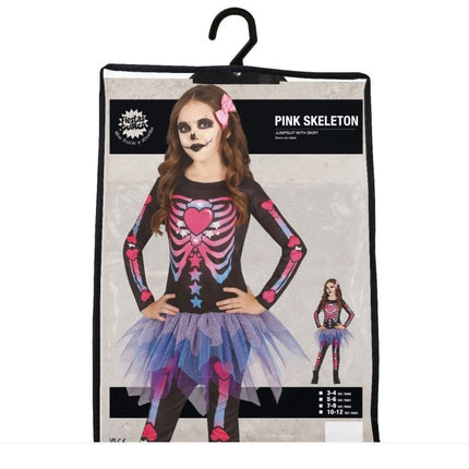 Costume di Halloween da scheletro per ragazza rosa