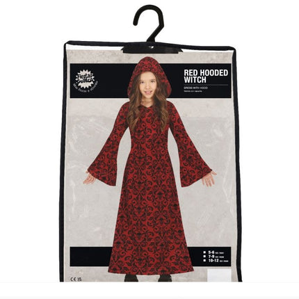 Costume da strega di Halloween da ragazza rosso