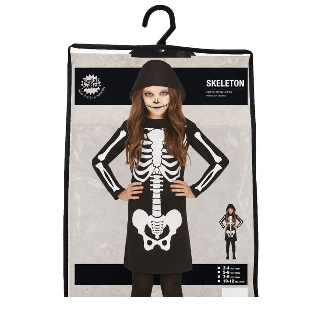 Costume di Halloween da scheletro per ragazza, bianco e nero