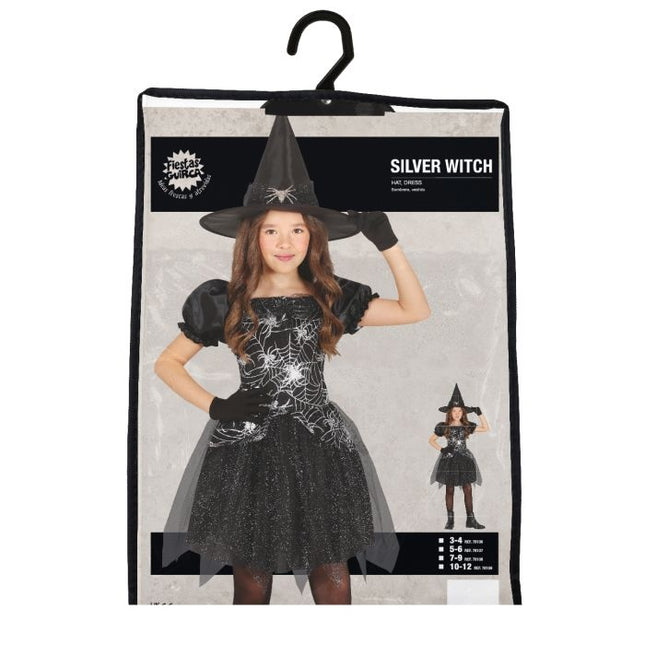 Costume da strega di Halloween per ragazza, argento