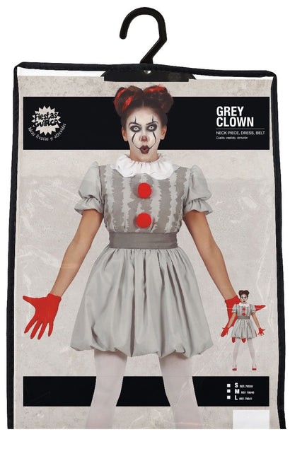 Costume di Halloween da clown horror da donna grigio