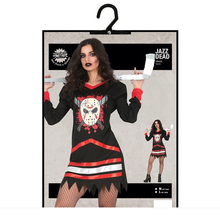 Costume di Halloween da hockey su ghiaccio da donna rosso nero