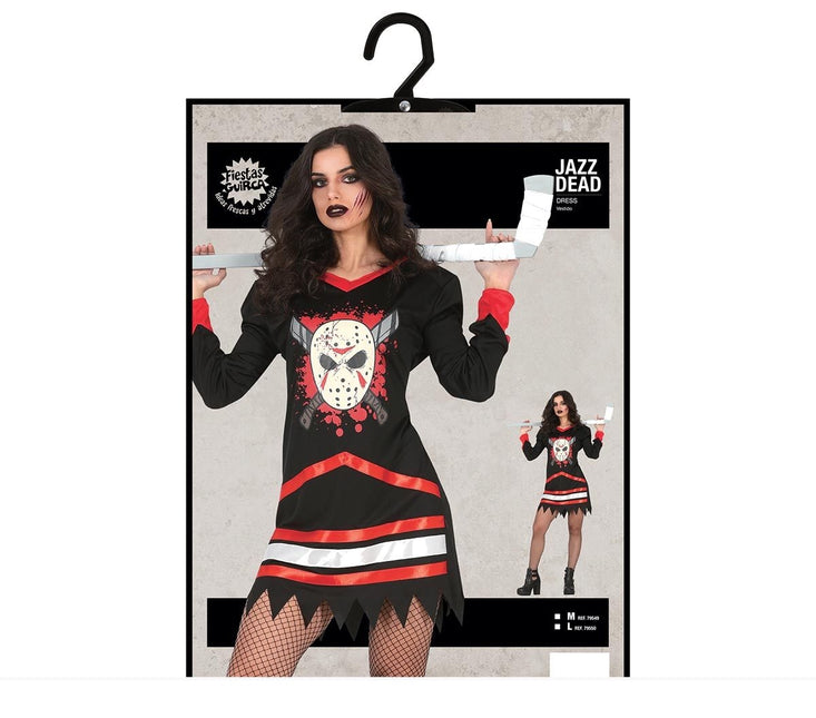 Costume di Halloween da hockey su ghiaccio da donna rosso nero