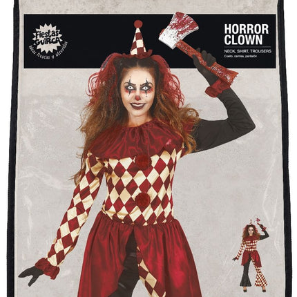 Costume di Halloween da clown horror da donna rosso oro