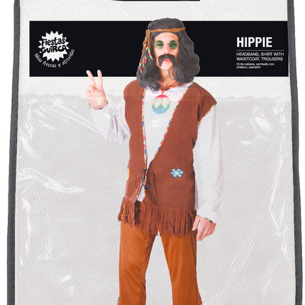 Costume Hippie 60S Uomo Marrone Bianco