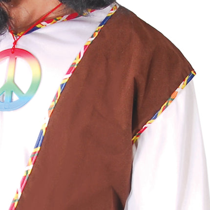 Costume Hippie 60S Uomo Marrone Bianco