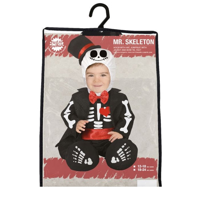 Costume di Halloween da scheletro per bambino con fiocco rosso