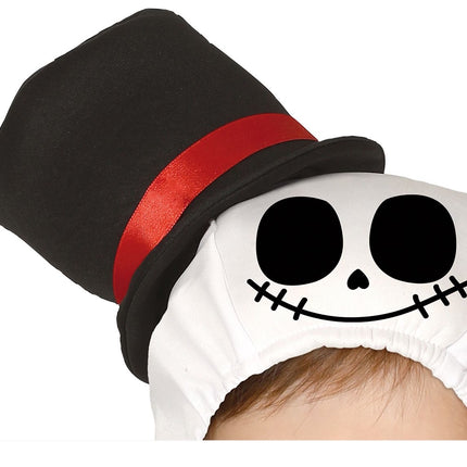 Costume di Halloween da scheletro per bambino con fiocco rosso