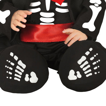 Costume di Halloween da scheletro per bambino con fiocco rosso