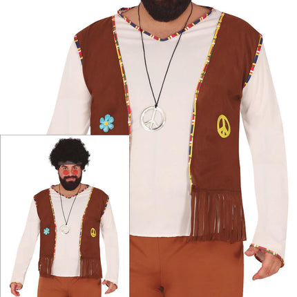 Costume Hippie 60S Uomo Marrone Bianco