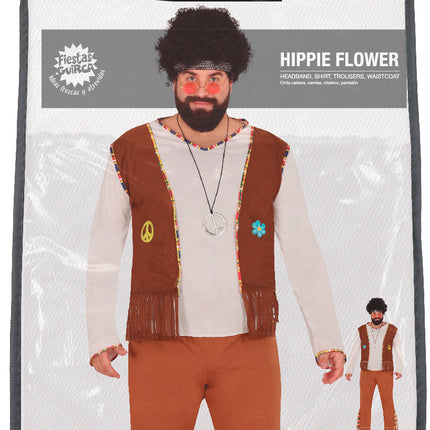 Costume Hippie 60S Uomo Marrone Bianco