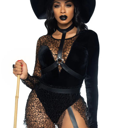 Costume di Halloween Nero Donna Body Body Strega Leg Avenue