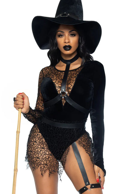 Costume di Halloween Nero Donna Body Body Strega Leg Avenue