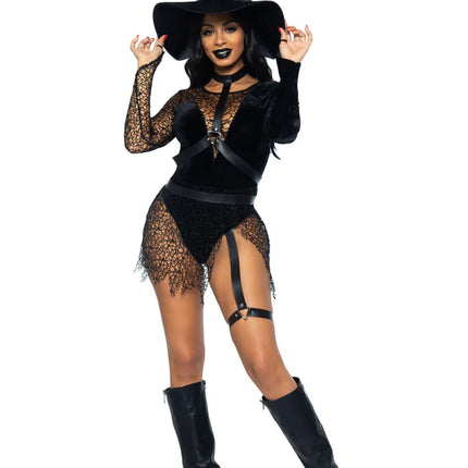 Costume di Halloween Nero Donna Body Body Strega Leg Avenue