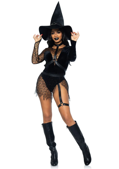 Costume di Halloween Nero Donna Body Body Strega Leg Avenue