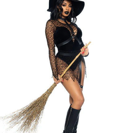 Costume di Halloween Nero Donna Body Body Strega Leg Avenue